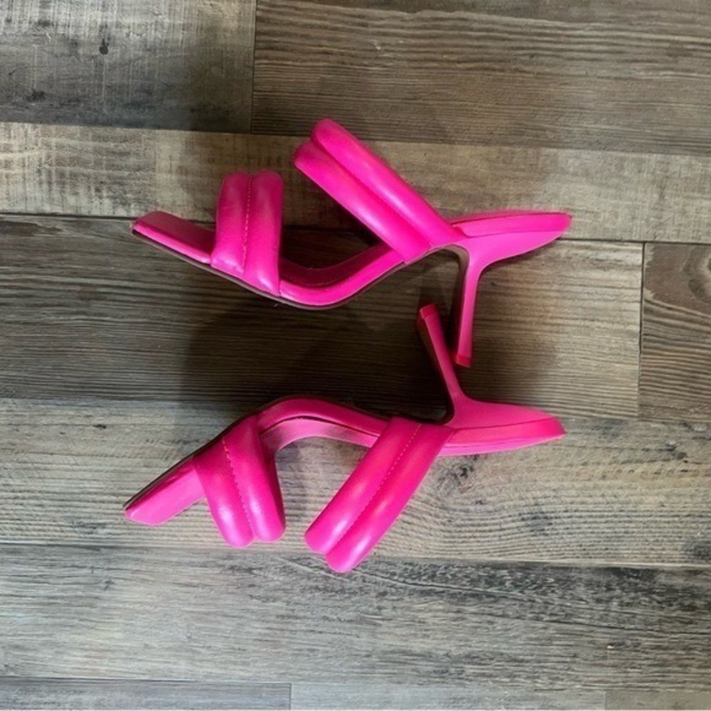 ASOS DESIGN Neon Pink Padded Mule Sandals Square Toe Stiletto Heels Womens 10